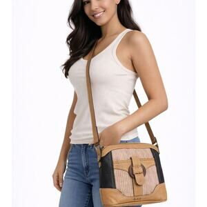 b.o.c. Crossbody Bag Tan Black Woven Leather Small Shoulder Purse
